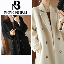 BEBE NOBLE autumn winter wool dresses woman long with kneecap bifacial suede belt cashmere windcoat jacket