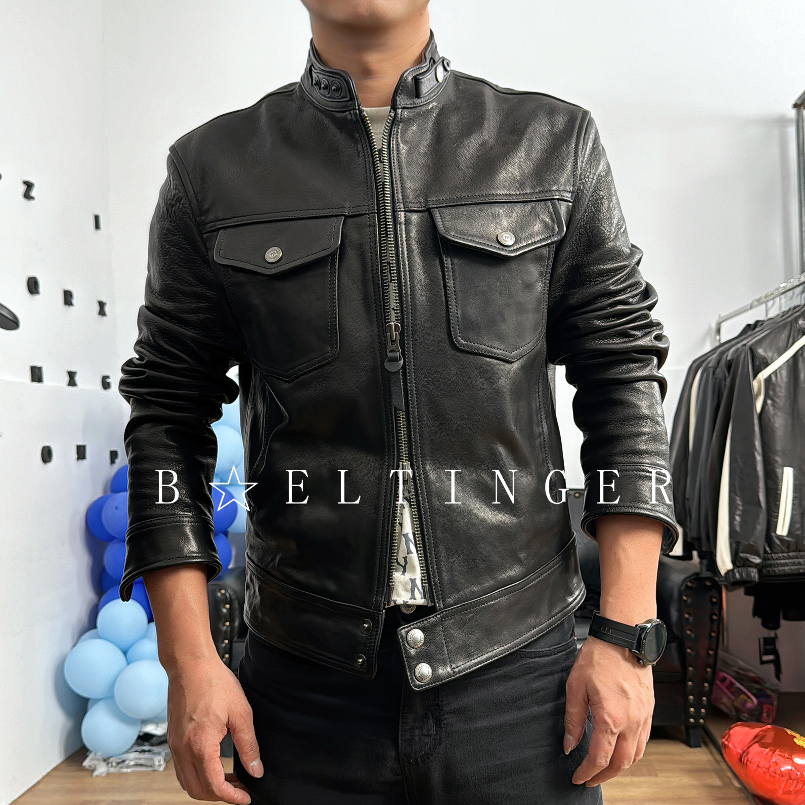 男士皮衣秋冬外套 霸道总裁 高定山羊皮真皮植鞣加绒行政夹克机车 - 图3