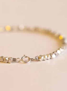 小众生日礼物手链纯银珠纯银S925手饰碎银子设计复古风女闺蜜