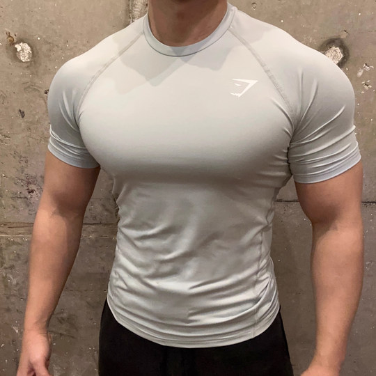英国Gymshark肌肉鲨鱼男运动健身速干T恤透气弹性显身材修身短袖