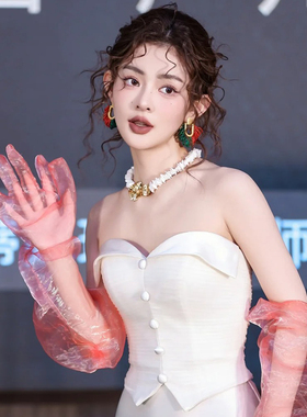 康康造型新娘项链耳环贝壳劲链锁骨链高级感婚纱礼服晨袍耳饰旅拍