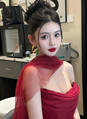 新娘纱巾长款酒红围巾丝巾飘带脖纱披肩纱婚纱礼服晨袍旅拍配饰品