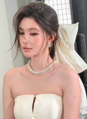 康康造型法式珍珠新娘耳环项链高级感婚纱礼服旗袍晨袍首饰配饰品