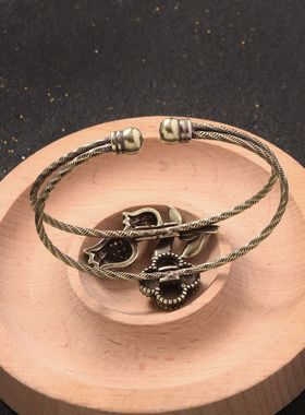 纯铜彩钻玫瑰花四叶草幸运手镯女