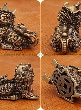 全铜独角兽摆件神兽麒麟一对国风