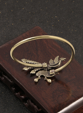 纯铜复古五彩凤凰祥云吊坠手镯女