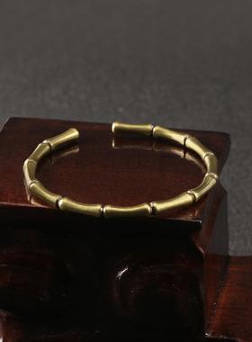 纯黄铜竹节手镯女平安素圈情侣