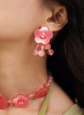 BOMBCACA夏日终曲系列 西柚花蔓 花朵光泽感项链夸张花朵耳环项链