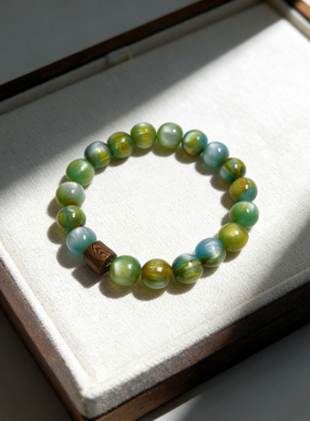 圆珠树脂蓝绿色串珠手串