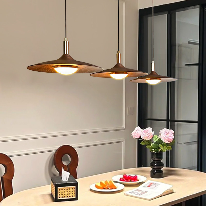 欧赢【飞碟餐厅吊灯】法式中古风飞碟灯复古胡桃木色饭桌三头灯,淘宝优惠券,粉丝福利购,淘宝优惠卷