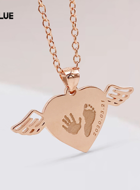 定制宝宝手脚印纯银项链爱心