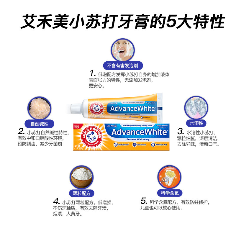 艾禾美小苏打粉去黄牙齿亮白牙膏 艾禾美卓成宏益牙膏