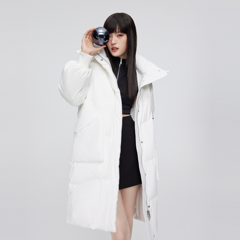 冬季中长波司登可脱卸帽大贴袋加厚羽绒服