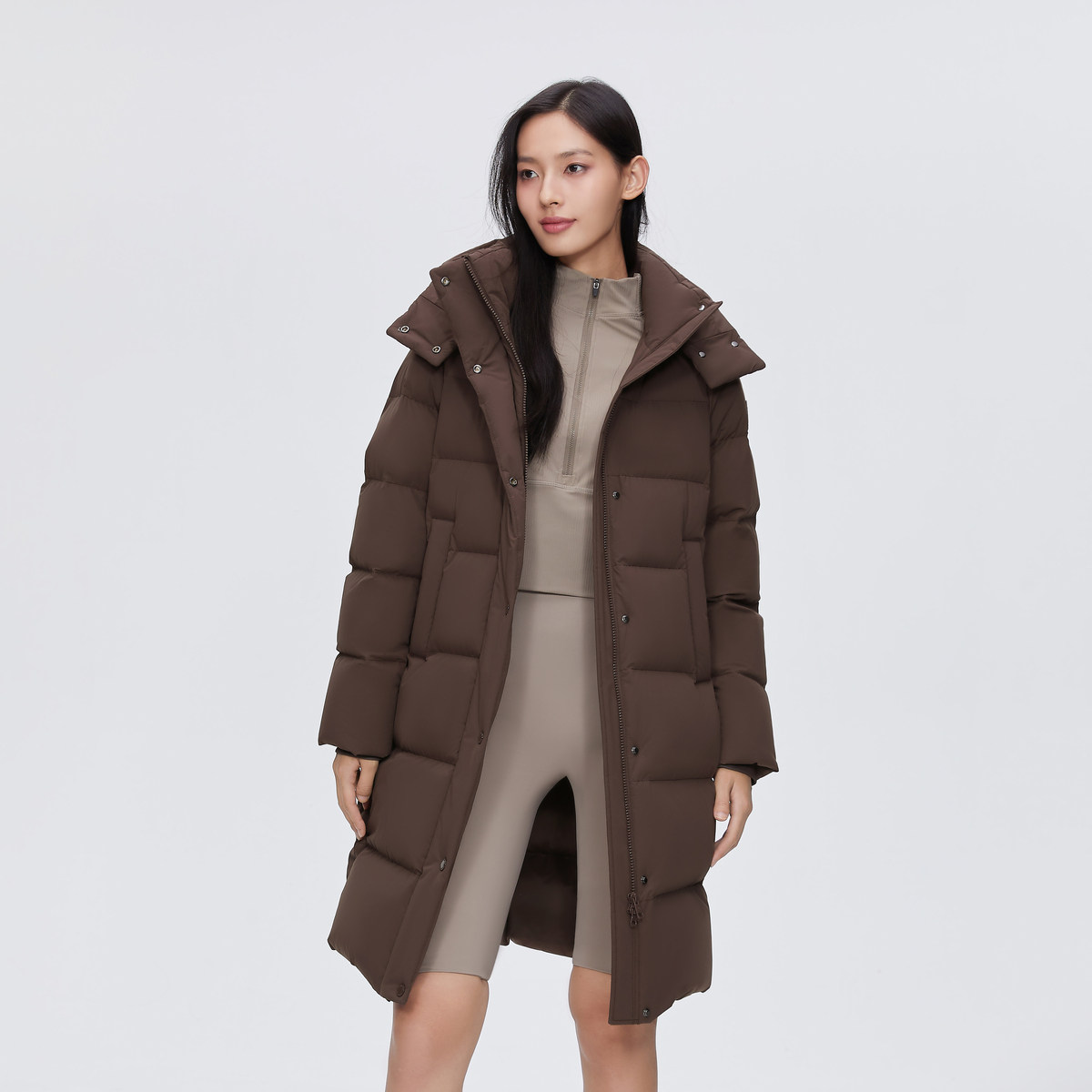 波司登2024冬女中长款舒适软糯面料防泼水脱卸帽弹力廓形羽绒服