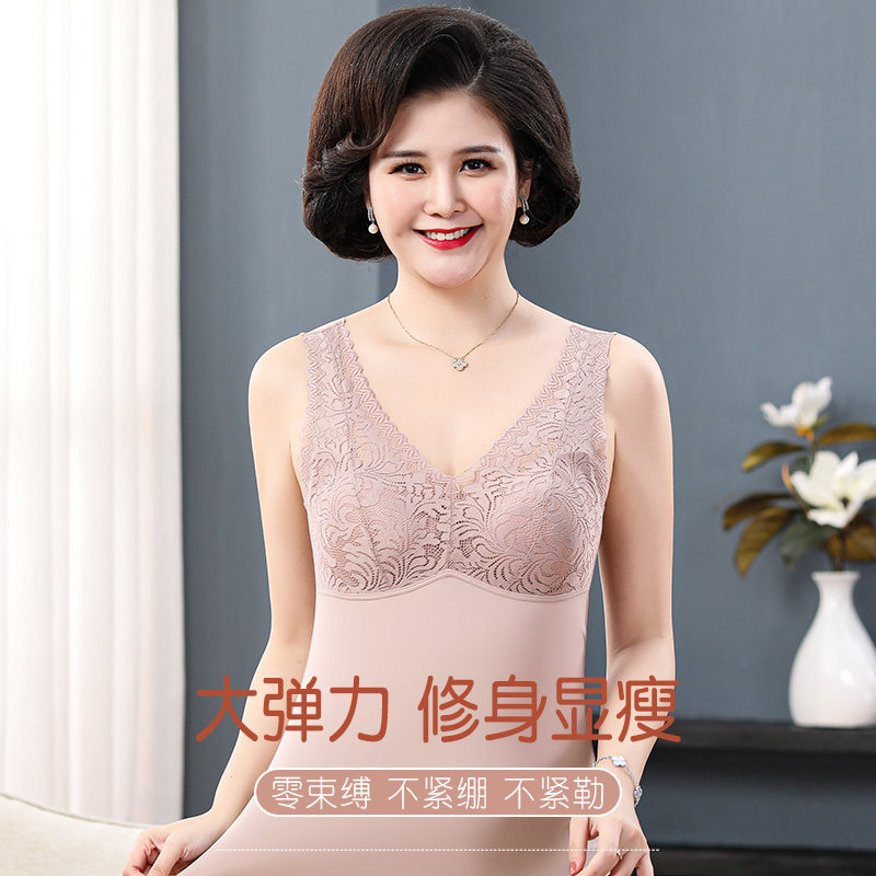 女中老年妈妈背心一体式老年人文胸 北极绒杭州文胸