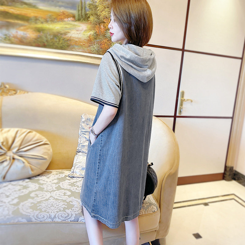 牛仔连衣裙女短袖夏季宽松卫衣裙子 qiubi服饰连衣裙