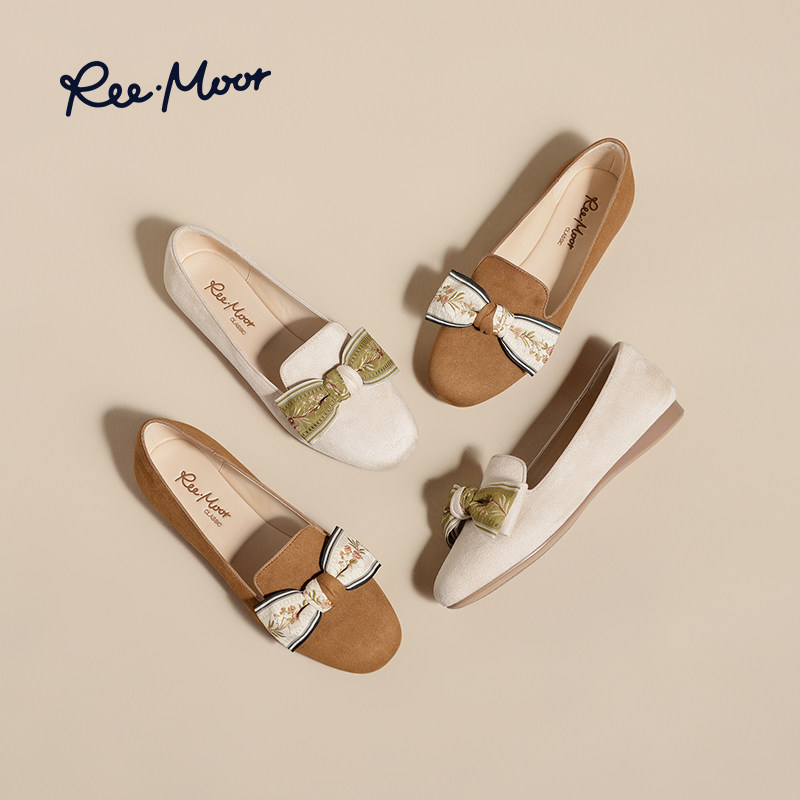 REEMOOR睿慕蝴蝶结豆豆鞋2026春夏新款织带乐福鞋软底一脚蹬女鞋,淘宝优惠券,粉丝福利购,淘宝优惠卷
