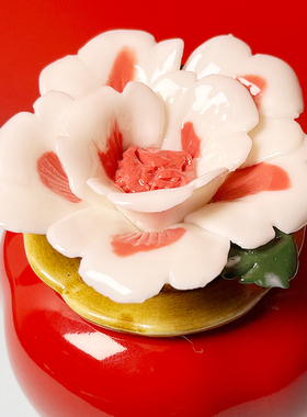 德化手工陶瓷花摆件 山茶花牡丹花永生 家居装饰品永好柿长虹花瓶