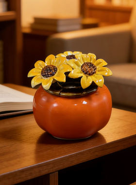 陶瓷柿柿如意永生花玫瑰摆件