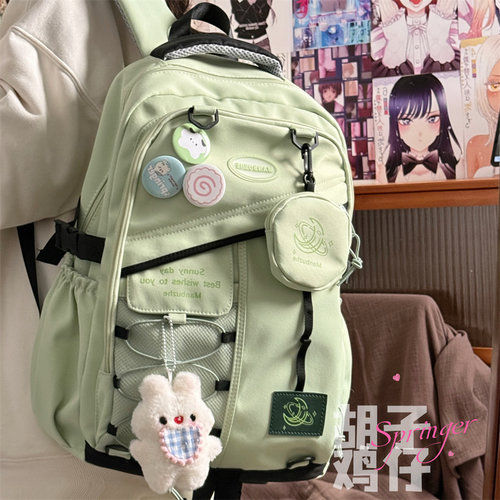 胡子鸡仔小众设计感潮流双肩包女初中生高中大学生书包大容量背包 - 图0