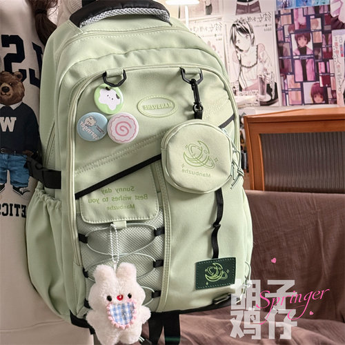 胡子鸡仔小众设计感潮流双肩包女初中生高中大学生书包大容量背包 - 图1