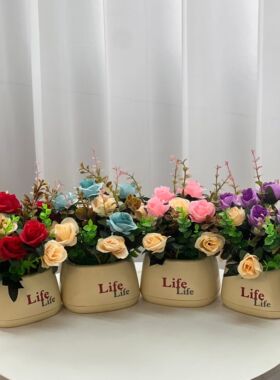 含盆玫瑰套装摆件仿真花盆栽
