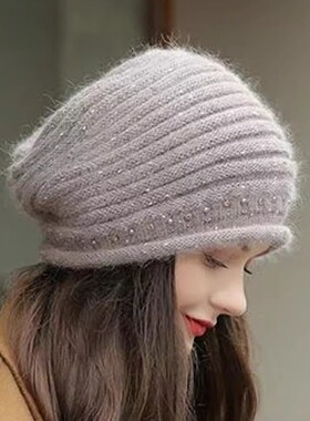 女时尚欧美中年妈妈毛线帽堆堆帽
