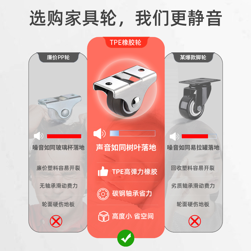 1寸静音小万向轮榻榻米抽屉滑轮柜子轮子滚轮万向脚轮橡胶定向轮 - 图0