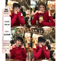 WANANTONG atmosphere Festival full wool two wearing open-shoulder sweater women winter warm round collar blouses