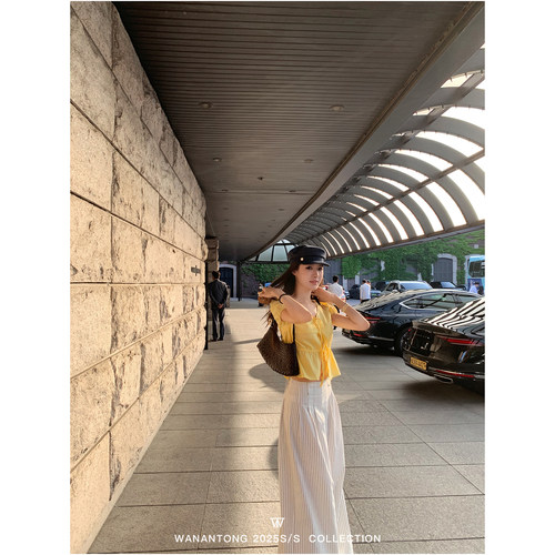 WANANTONG 风铃小雏菊 walking极简系带上衣女夏季短袖小衫 - 图0