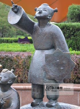 玻璃钢树脂小孩放风筝雕塑定制