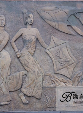 小孩放风筝雕塑背景墙壁画铜雕像