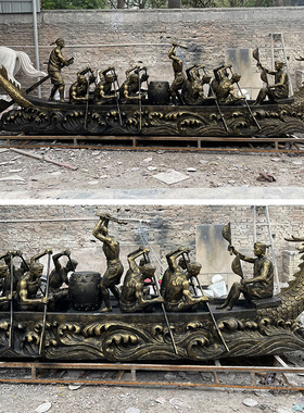 玻璃钢仿铜划龙舟主题雕塑