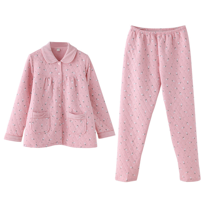 达尔丽秋冬夹棉睡衣女士家居服纯棉翻领厚款保暖三层厚夹层家居服,淘宝优惠券,粉丝福利购,淘宝优惠卷