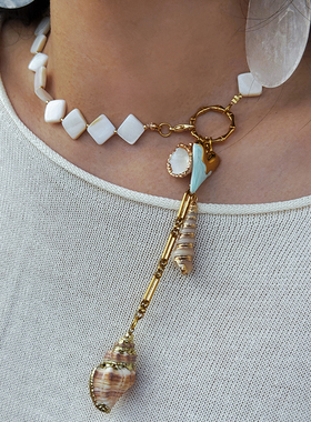 天然淡水贝壳海螺吊坠叠戴项链