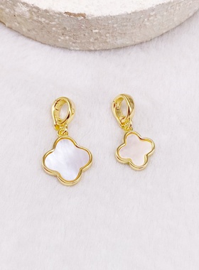 轻奢四叶草保色ins18K金铜包珍珠