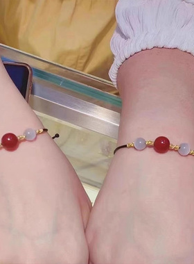 红玛瑙 猫眼石编织手链可调节项链手绳好运相思红豆手串锁骨项链