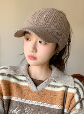 秋冬季帽子女款时尚百搭鸭舌针织帽甜美可爱空顶保暖帽韩系毛线帽