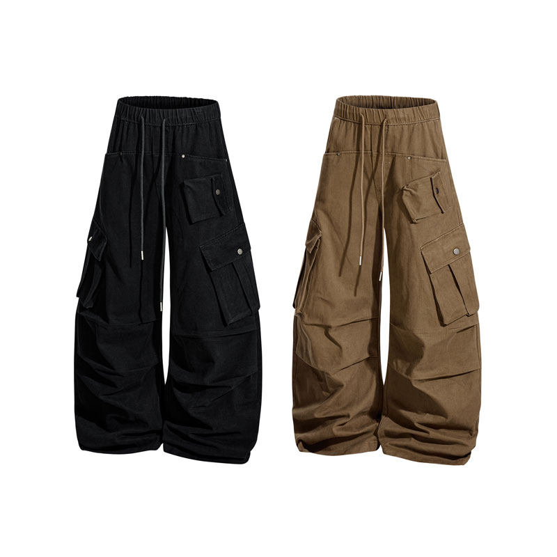 Reality高级小众立体美式弯刀工装裤多口袋褶皱阔腿长裤设计感男 - 图1