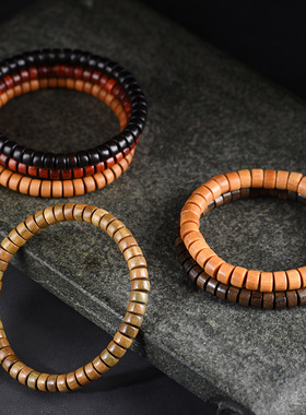 檀木药片珠文玩佛珠串男女檀香绿檀泥鳅背直切桶珠手链把玩木串