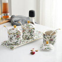 Seasoning Bottle Jar Ceramic Seasoning box Grand European style Tangshan Composition Creative seasoning jar Cased Jar Case Bone China 3 pieces