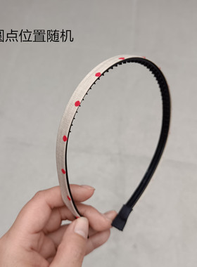中小学生简约布艺浅卡其色大红色圆点素圈塑料带齿发箍铁细头箍