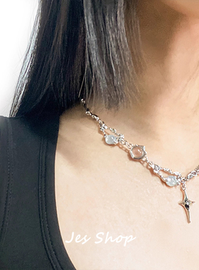 Jes Shop白月光星芒项链锆石十字架冷淡风高级感小众设计锁骨链女