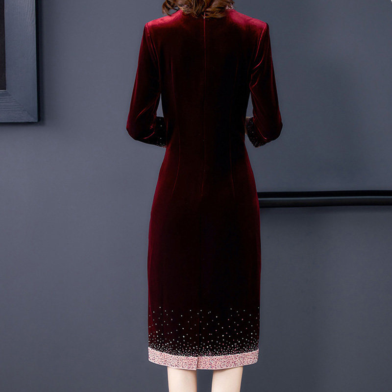 金丝绒旗袍改良婚礼妈妈喜连衣裙 arteyes艺艾连衣裙