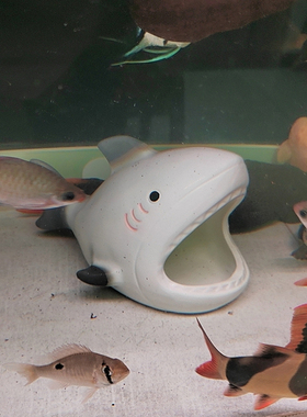 鲨鱼鱼缸摆件陶罐躲避洞创意陶瓷