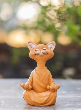 新中式禅意猫咪小摆件茶台花园