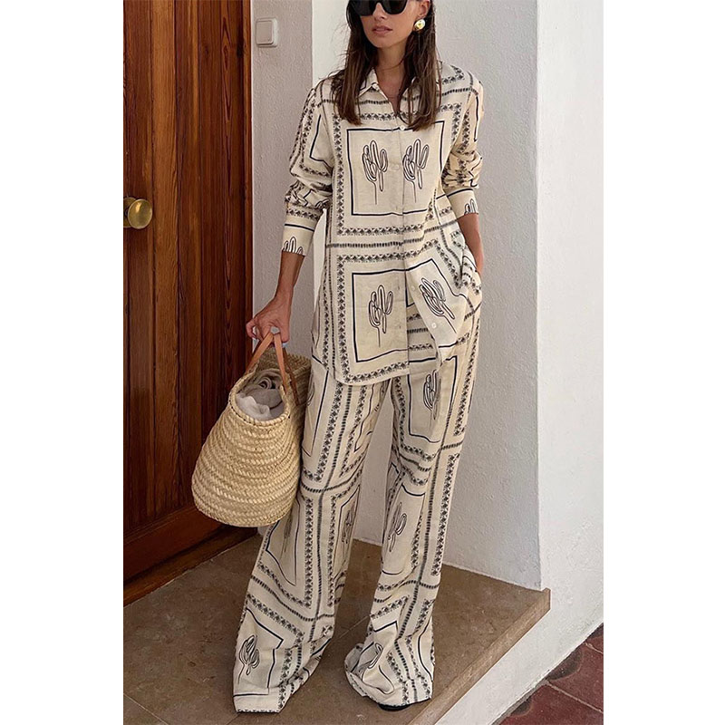 Women's 2 Piece Suits 2023 Casual Print Top Blouse Pant Sets - 图1