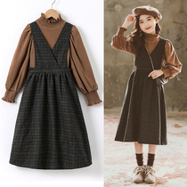 Spring Autumn Winter Girl Vest Skirt Suit Gushed Undershirt Big Boy Plaid Harness Skirt Temperament Dress