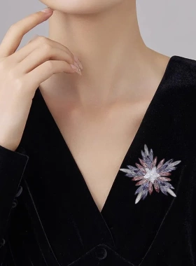 轻奢立体星芒胸针高档女精致渐变水晶胸花小众设计感别针西服配饰