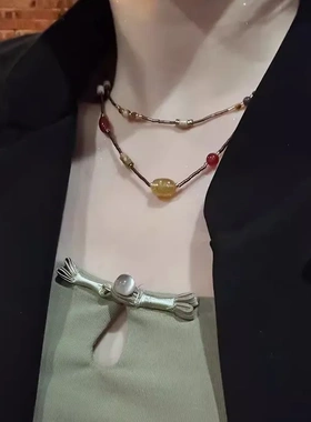 新中式禅意天然石串珠项链女小众独特高级感短款颈链锁骨链配饰潮